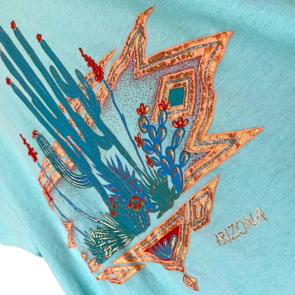 Vintage 1992 Single Stitch Turquoise Graphic Tee Nathan Richards ARIZONA Medium - Picture 2 of 4